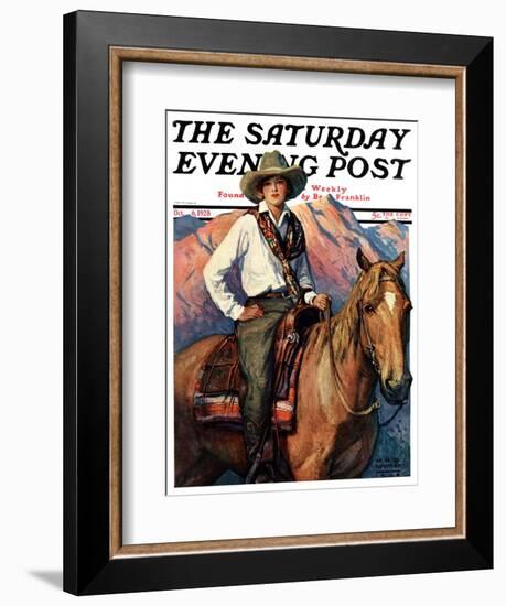 "Woman on Horse in Mountains," Saturday Evening Post Cover, October 6, 1928-William Henry Dethlef Koerner-Framed Giclee Print