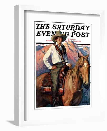 "Woman on Horse in Mountains," Saturday Evening Post Cover, October 6, 1928-William Henry Dethlef Koerner-Framed Giclee Print