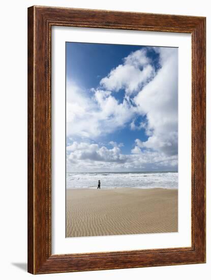 Woman On North Section Of Point Reyes National Seashore Walking On Beach-Shea Evans-Framed Photographic Print