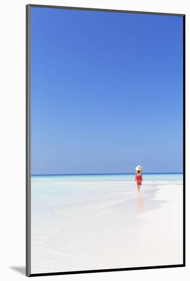 Woman on sandbank, Rasdhoo Island, Northern Ari Atoll, Maldives (MR)-Ian Trower-Mounted Photographic Print