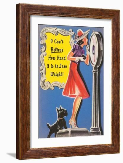 Woman on Scale with Scottie Dog-null-Framed Art Print