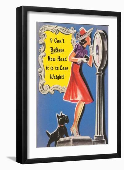 Woman on Scale with Scottie Dog-null-Framed Art Print