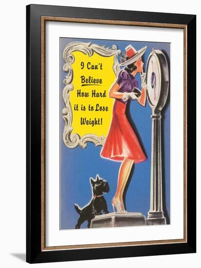 Woman on Scale with Scottie Dog-null-Framed Art Print