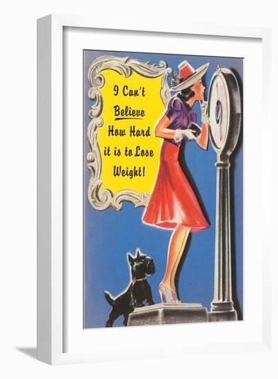 Woman on Scale with Scottie Dog-null-Framed Art Print