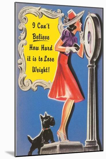 Woman on Scale with Scottie Dog-null-Mounted Art Print