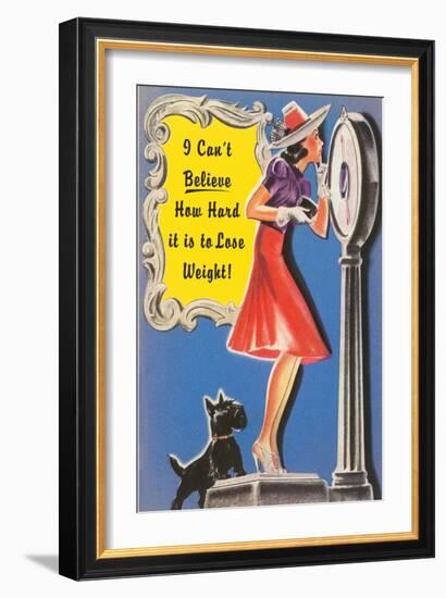 Woman on Scale with Scottie Dog-null-Framed Art Print