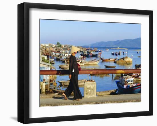 Woman on Xom Bong Bridge, Nha Trang, Vietnam, Asia-Robert Francis-Framed Photographic Print