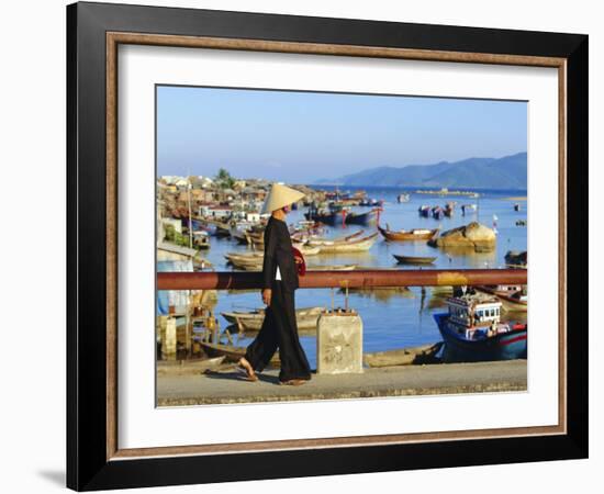 Woman on Xom Bong Bridge, Nha Trang, Vietnam, Asia-Robert Francis-Framed Photographic Print