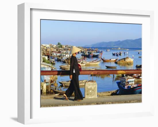 Woman on Xom Bong Bridge, Nha Trang, Vietnam, Asia-Robert Francis-Framed Photographic Print