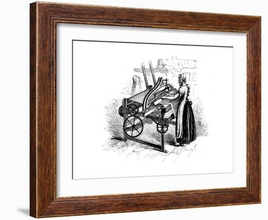 Woman Operating a Power Loom for Weaving Cotton, C1840-null-Framed Giclee Print