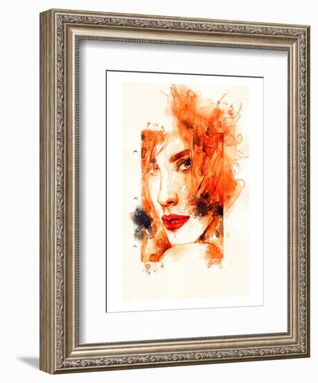 Woman Orange Face Illustration-null-Framed Art Print