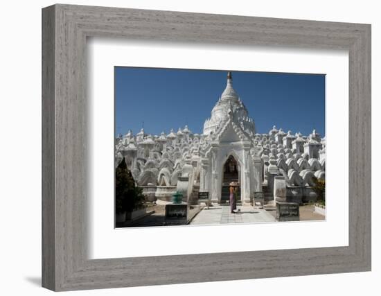 Woman Outside Hsinbyume (Or Myatheindan) Pagoda, Mingun, Myanmar (Burma)-Annie Owen-Framed Photographic Print