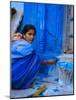 Woman Painting Her House, Jodhpur, Rajasthan, India-Bruno Morandi-Mounted Photographic Print