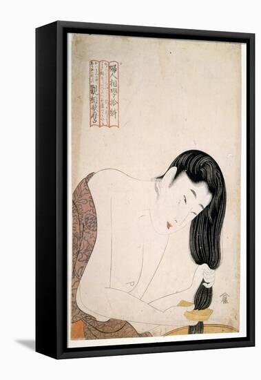 Woman Painting Herself. Sd. Artwork by Utamaro KITAGAWA (1753-1806).-Kitagawa Utamaro-Framed Premier Image Canvas