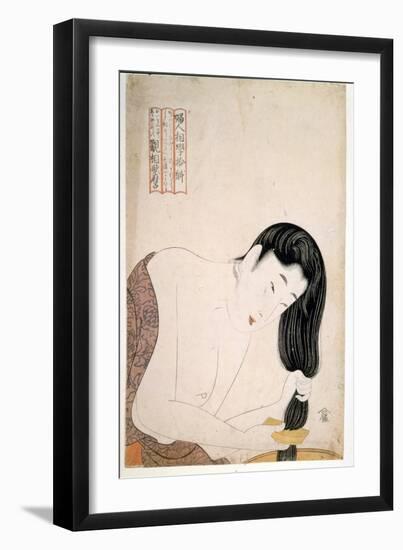 Woman Painting Herself. Sd. Artwork by Utamaro KITAGAWA (1753-1806).-Kitagawa Utamaro-Framed Giclee Print