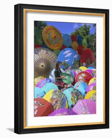 Woman Painting Umbrellas, Bo Sang Umbrella Village, Chiang Mai, Northern Thailand, Asia-Gavin Hellier-Framed Photographic Print