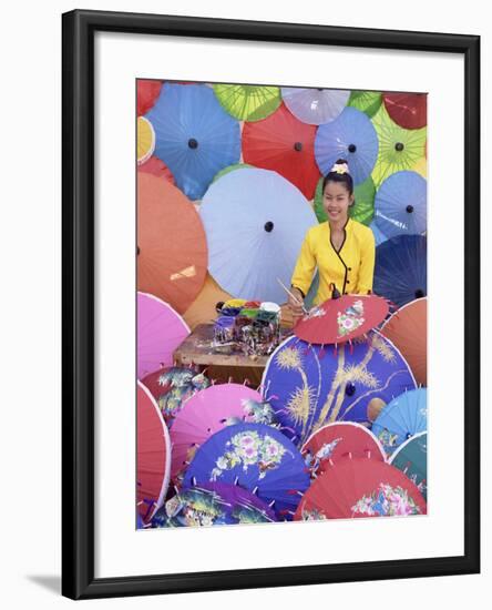 Woman Painting Umbrellas, Northern Thailand, Thailand-Gavin Hellier-Framed Photographic Print