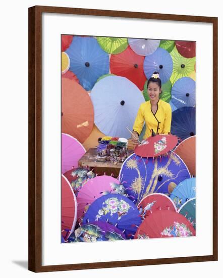 Woman Painting Umbrellas, Northern Thailand, Thailand-Gavin Hellier-Framed Photographic Print