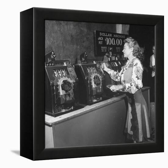 Woman Participating in WWII War Bond Rally in Gambling Casino-John Florea-Framed Premier Image Canvas