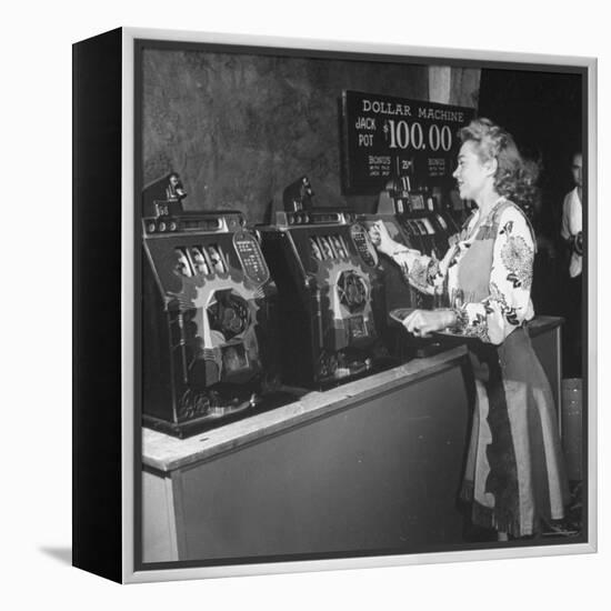 Woman Participating in WWII War Bond Rally in Gambling Casino-John Florea-Framed Premier Image Canvas