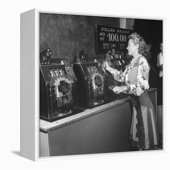 Woman Participating in WWII War Bond Rally in Gambling Casino-John Florea-Framed Premier Image Canvas