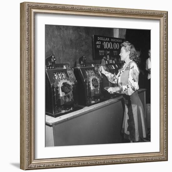 Woman Participating in WWII War Bond Rally in Gambling Casino-John Florea-Framed Photographic Print