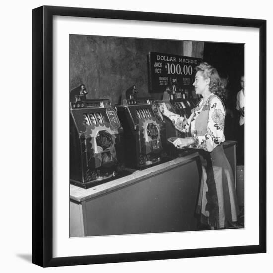 Woman Participating in WWII War Bond Rally in Gambling Casino-John Florea-Framed Photographic Print