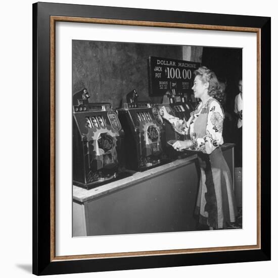 Woman Participating in WWII War Bond Rally in Gambling Casino-John Florea-Framed Photographic Print