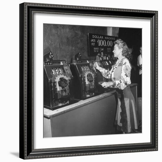 Woman Participating in WWII War Bond Rally in Gambling Casino-John Florea-Framed Photographic Print