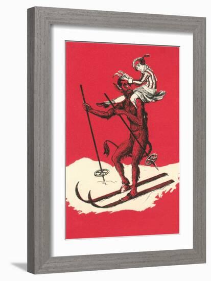 Woman Perched on Skiing Devil-null-Framed Art Print