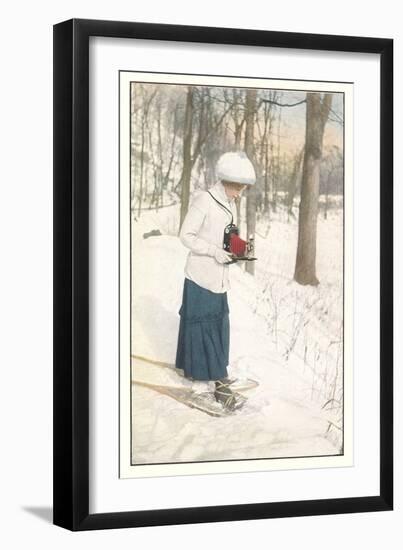 Woman Photographer in Snow-null-Framed Art Print