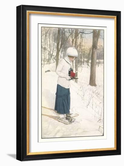 Woman Photographer in Snow-null-Framed Art Print