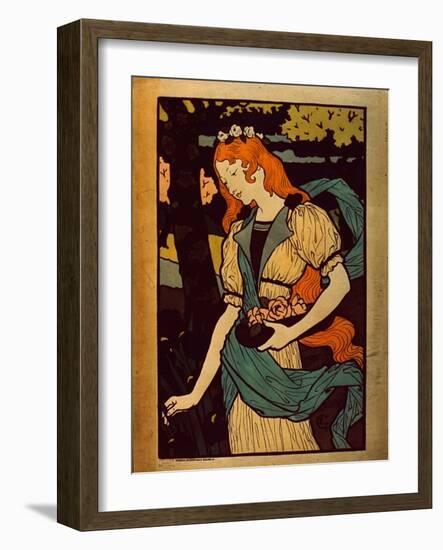 Woman Picking Flowers, 1917 (Colour Litho)-Eugene Grasset-Framed Giclee Print