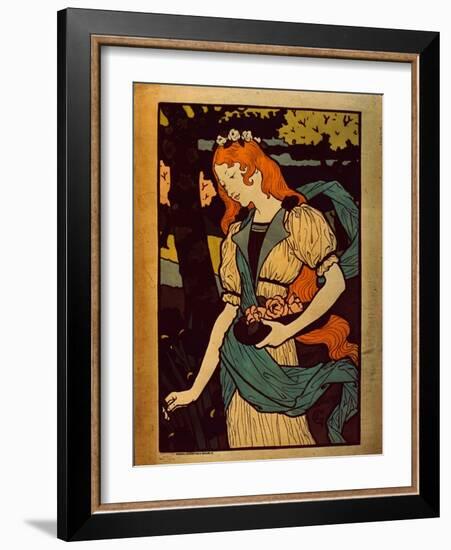 Woman Picking Flowers, 1917 (Colour Litho)-Eugene Grasset-Framed Giclee Print