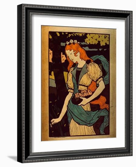 Woman Picking Flowers, 1917 (Colour Litho)-Eugene Grasset-Framed Giclee Print