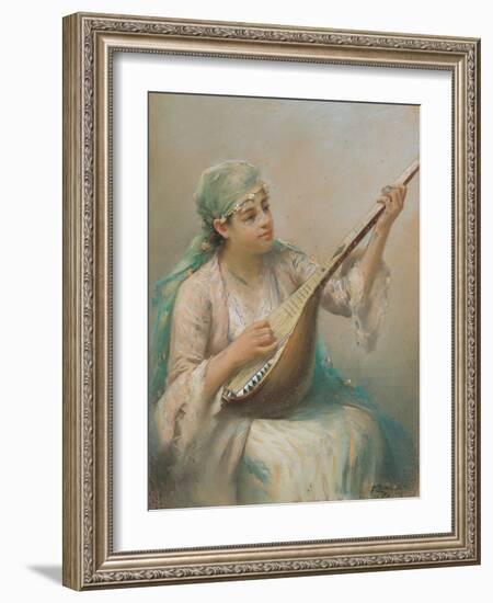 Woman Playing a Lute-Fausto Zonaro-Framed Giclee Print