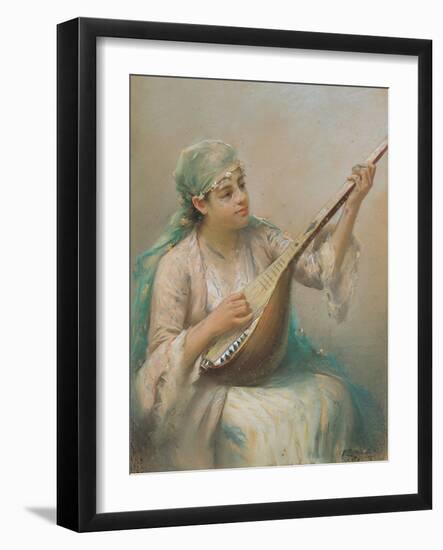 Woman Playing a Lute-Fausto Zonaro-Framed Giclee Print