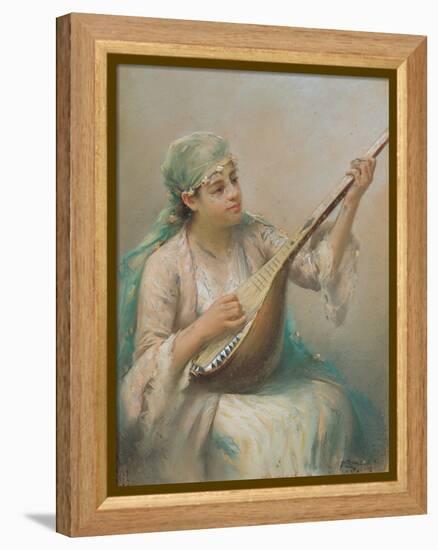 Woman Playing a Lute-Fausto Zonaro-Framed Premier Image Canvas