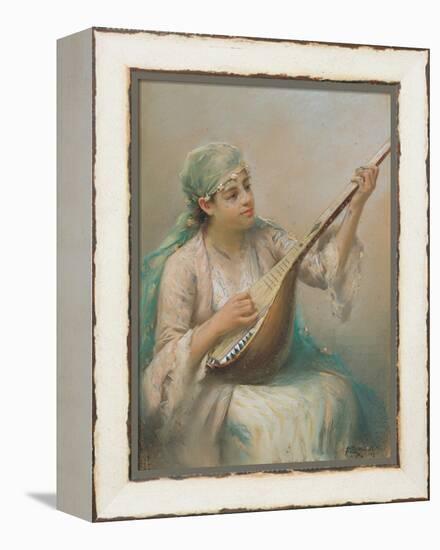 Woman Playing a Lute-Fausto Zonaro-Framed Premier Image Canvas