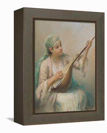 Woman Playing a Lute-Fausto Zonaro-Framed Premier Image Canvas