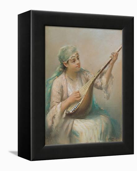 Woman Playing a Lute-Fausto Zonaro-Framed Premier Image Canvas