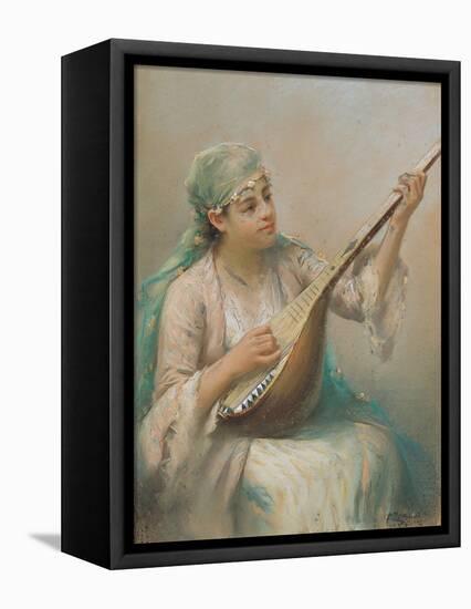 Woman Playing a Lute-Fausto Zonaro-Framed Premier Image Canvas