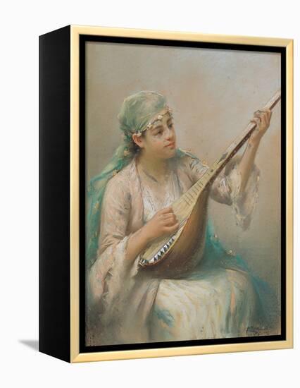 Woman Playing a Lute-Fausto Zonaro-Framed Premier Image Canvas