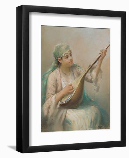 Woman Playing a Lute-Fausto Zonaro-Framed Giclee Print