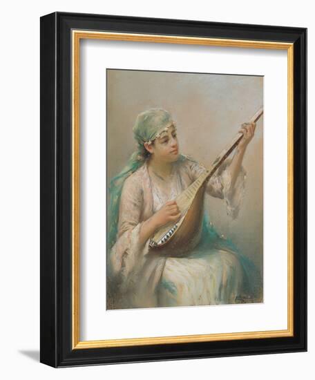 Woman Playing a Lute-Fausto Zonaro-Framed Giclee Print