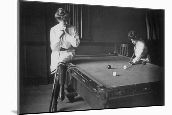 Woman Playing Billiards Photograph-Lantern Press-Mounted Art Print