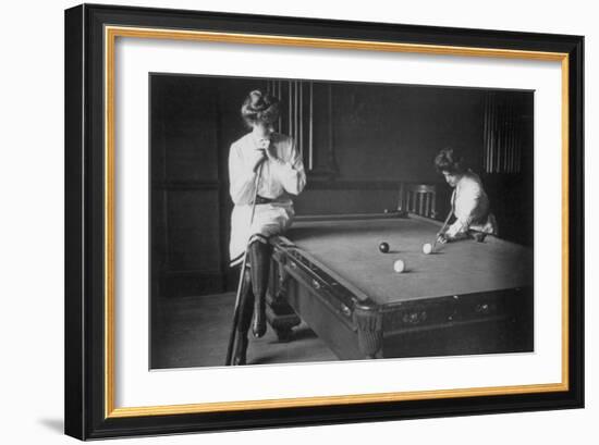 Woman Playing Billiards Photograph-Lantern Press-Framed Art Print