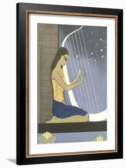 Woman Playing Harp-null-Framed Art Print