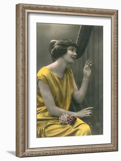 Woman Playing Harp-null-Framed Art Print