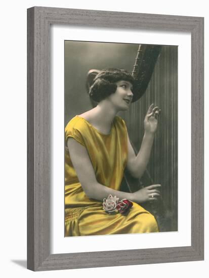 Woman Playing Harp-null-Framed Art Print